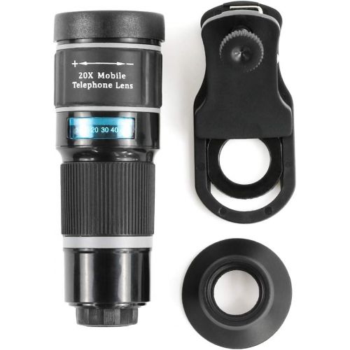  [아마존베스트]NYimage Phone Zoom Lens 20 X- Cell Phone Lens and Monocular Telescope, Phone Camera Lens for iPhone, Samsung, Android Smartphone (Black)