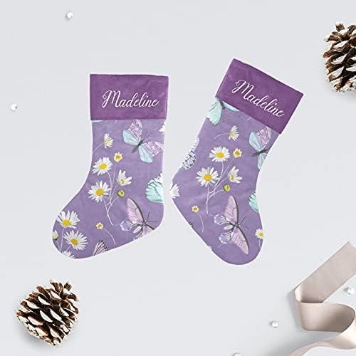  NZOOHY Daisy Flowers Butterfly Christmas Stocking Custom Sock, Fireplace Hanging Stockings with Name Family Holiday Party Decor