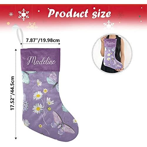  NZOOHY Daisy Flowers Butterfly Christmas Stocking Custom Sock, Fireplace Hanging Stockings with Name Family Holiday Party Decor