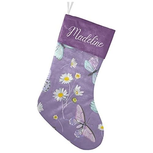  NZOOHY Daisy Flowers Butterfly Christmas Stocking Custom Sock, Fireplace Hanging Stockings with Name Family Holiday Party Decor