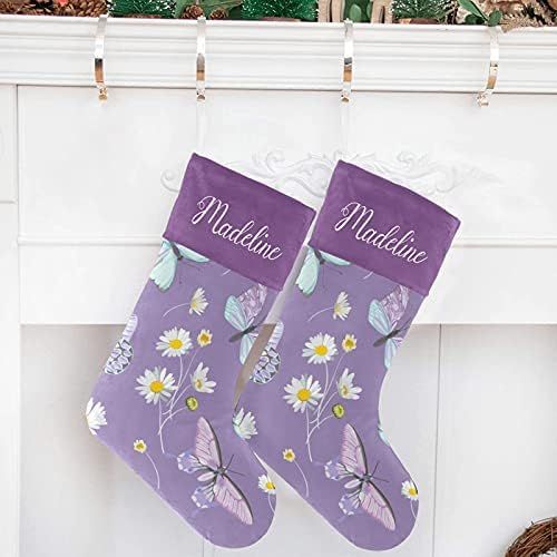  NZOOHY Daisy Flowers Butterfly Christmas Stocking Custom Sock, Fireplace Hanging Stockings with Name Family Holiday Party Decor