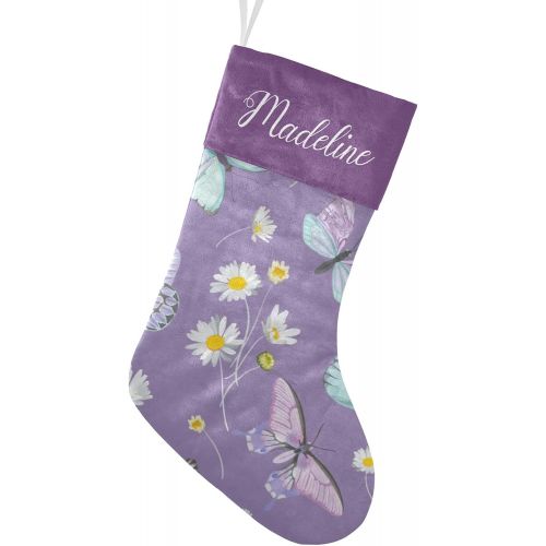  NZOOHY Daisy Flowers Butterfly Christmas Stocking Custom Sock, Fireplace Hanging Stockings with Name Family Holiday Party Decor