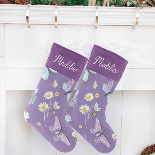  NZOOHY Daisy Flowers Butterfly Christmas Stocking Custom Sock, Fireplace Hanging Stockings with Name Family Holiday Party Decor