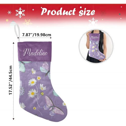  NZOOHY Daisy Flowers Butterfly Christmas Stocking Custom Sock, Fireplace Hanging Stockings with Name Family Holiday Party Decor