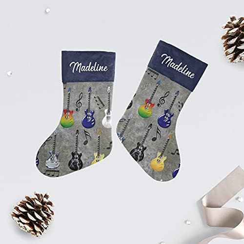  NZOOHY Vintage Music Guitar Christmas Stocking Custom Sock, Fireplace Hanging Stockings with Name Family Holiday Party Decor