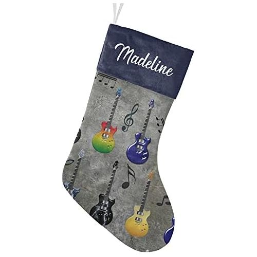  NZOOHY Vintage Music Guitar Christmas Stocking Custom Sock, Fireplace Hanging Stockings with Name Family Holiday Party Decor