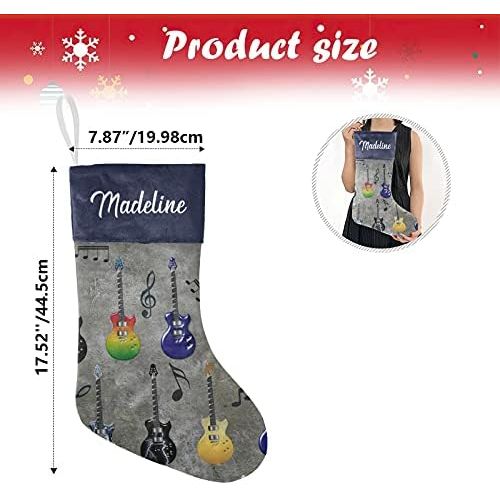  NZOOHY Vintage Music Guitar Christmas Stocking Custom Sock, Fireplace Hanging Stockings with Name Family Holiday Party Decor