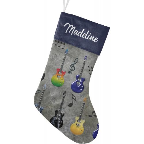  NZOOHY Vintage Music Guitar Christmas Stocking Custom Sock, Fireplace Hanging Stockings with Name Family Holiday Party Decor