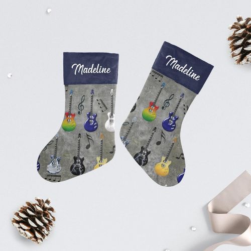  NZOOHY Vintage Music Guitar Christmas Stocking Custom Sock, Fireplace Hanging Stockings with Name Family Holiday Party Decor