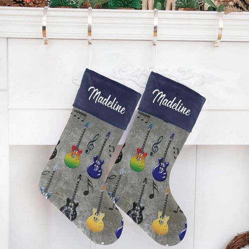 NZOOHY Vintage Music Guitar Christmas Stocking Custom Sock, Fireplace Hanging Stockings with Name Family Holiday Party Decor