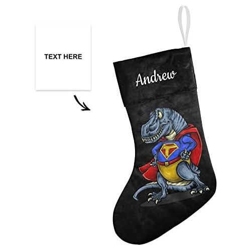  NZOOHY Superhero Dinosaurs Personalized Christmas Stocking with Name, Custom Decoration Fireplace Hanging Stockings for Family Ornaments Holiday Party