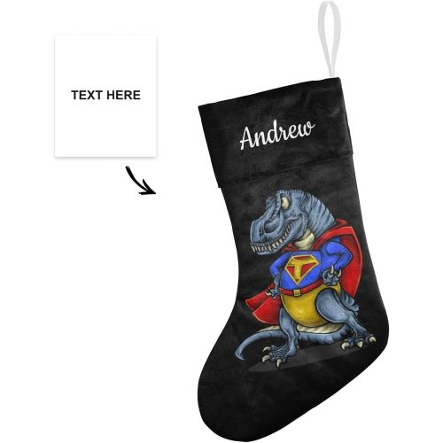  NZOOHY Superhero Dinosaurs Personalized Christmas Stocking with Name, Custom Decoration Fireplace Hanging Stockings for Family Ornaments Holiday Party