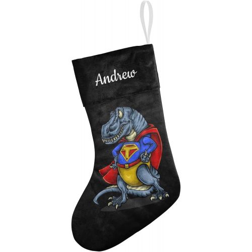  NZOOHY Superhero Dinosaurs Personalized Christmas Stocking with Name, Custom Decoration Fireplace Hanging Stockings for Family Ornaments Holiday Party