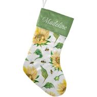 NZOOHY Sunflowers, Leaves, Bees Christmas Stocking Custom Sock, Fireplace Hanging Stockings with Name Family Holiday Party Decor
