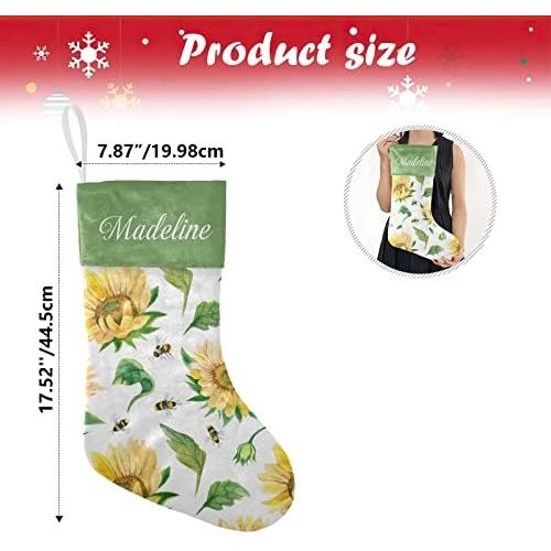  NZOOHY Sunflowers, Leaves, Bees Christmas Stocking Custom Sock, Fireplace Hanging Stockings with Name Family Holiday Party Decor