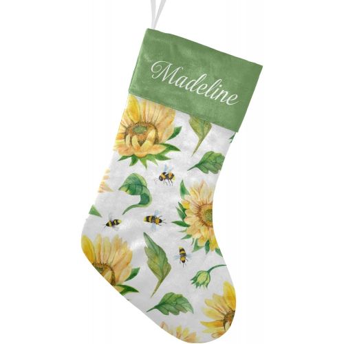  NZOOHY Sunflowers, Leaves, Bees Christmas Stocking Custom Sock, Fireplace Hanging Stockings with Name Family Holiday Party Decor