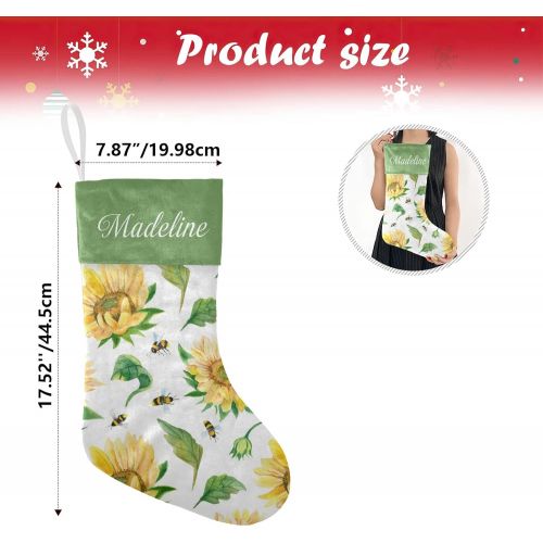  NZOOHY Sunflowers, Leaves, Bees Christmas Stocking Custom Sock, Fireplace Hanging Stockings with Name Family Holiday Party Decor