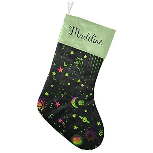  NZOOHY Space Galaxy Constellation Sun Moon Christmas Stocking Custom Sock, Fireplace Hanging Stockings with Name Family Holiday Party Decor