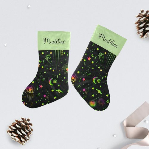  NZOOHY Space Galaxy Constellation Sun Moon Christmas Stocking Custom Sock, Fireplace Hanging Stockings with Name Family Holiday Party Decor