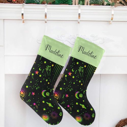  NZOOHY Space Galaxy Constellation Sun Moon Christmas Stocking Custom Sock, Fireplace Hanging Stockings with Name Family Holiday Party Decor