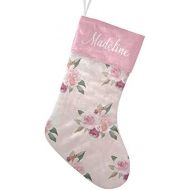 NZOOHY Pink Floral Christmas Stocking Custom Sock, Fireplace Hanging Stockings with Name Family Holiday Party Decor