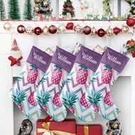 NZOOHY Pink Pineapple Chervon Personalized Christmas Stocking with Name, Custom Decoration Fireplace Hanging Stockings for Family Ornaments
