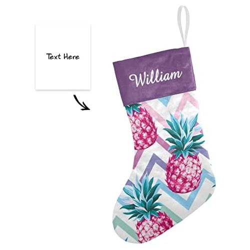  NZOOHY Pink Pineapple Chervon Personalized Christmas Stocking with Name, Custom Decoration Fireplace Hanging Stockings for Family Ornaments