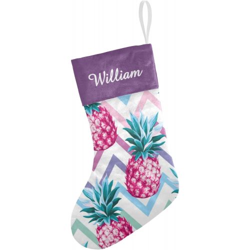  NZOOHY Pink Pineapple Chervon Personalized Christmas Stocking with Name, Custom Decoration Fireplace Hanging Stockings for Family Ornaments