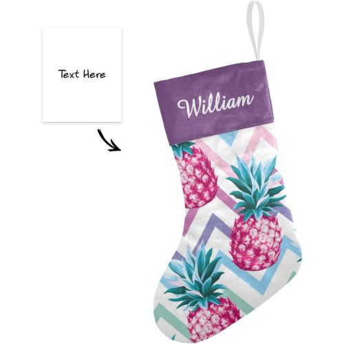  NZOOHY Pink Pineapple Chervon Personalized Christmas Stocking with Name, Custom Decoration Fireplace Hanging Stockings for Family Ornaments