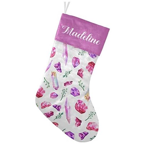  NZOOHY Watercolor Crystal Gems Stone Christmas Stocking Custom Sock, Fireplace Hanging Stockings with Name Family Holiday Party Decor