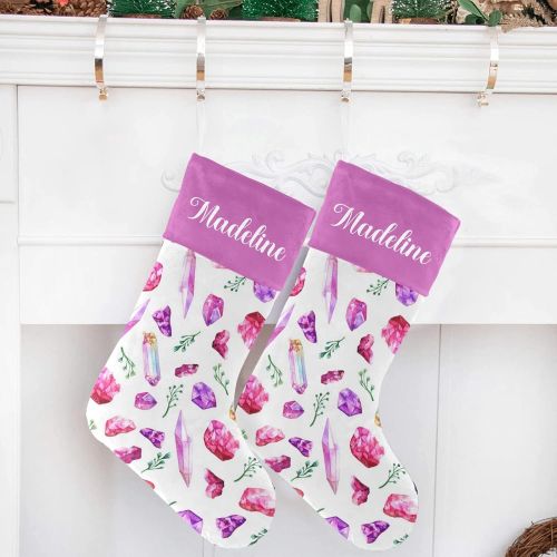  NZOOHY Watercolor Crystal Gems Stone Christmas Stocking Custom Sock, Fireplace Hanging Stockings with Name Family Holiday Party Decor