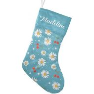 NZOOHY Cherry Fruit Daisy Flower Blue Christmas Stocking Custom Sock, Fireplace Hanging Stockings with Name Family Holiday Party Decor