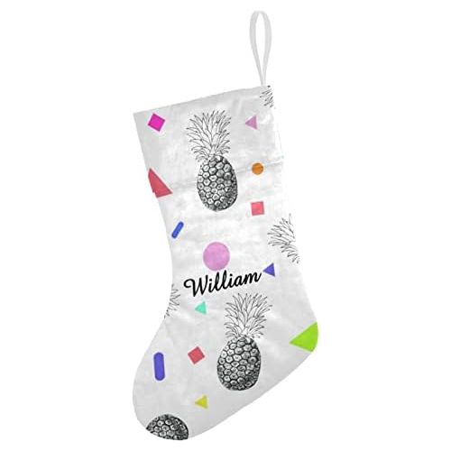  NZOOHY Pineapple Tropical Fruit Personalized Christmas Stocking with Name, Custom Decoration Fireplace Hanging Stockings for Family Ornaments
