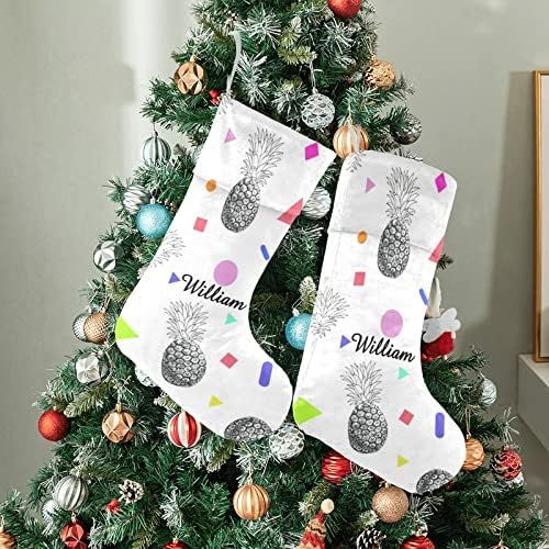  NZOOHY Pineapple Tropical Fruit Personalized Christmas Stocking with Name, Custom Decoration Fireplace Hanging Stockings for Family Ornaments