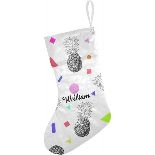  NZOOHY Pineapple Tropical Fruit Personalized Christmas Stocking with Name, Custom Decoration Fireplace Hanging Stockings for Family Ornaments