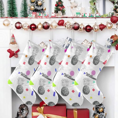  NZOOHY Pineapple Tropical Fruit Personalized Christmas Stocking with Name, Custom Decoration Fireplace Hanging Stockings for Family Ornaments