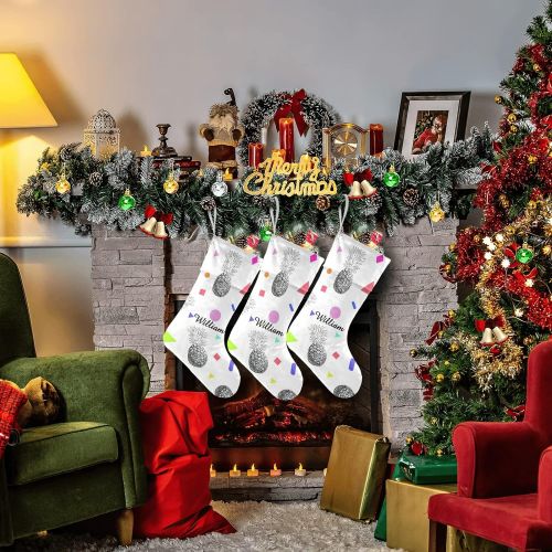  NZOOHY Pineapple Tropical Fruit Personalized Christmas Stocking with Name, Custom Decoration Fireplace Hanging Stockings for Family Ornaments