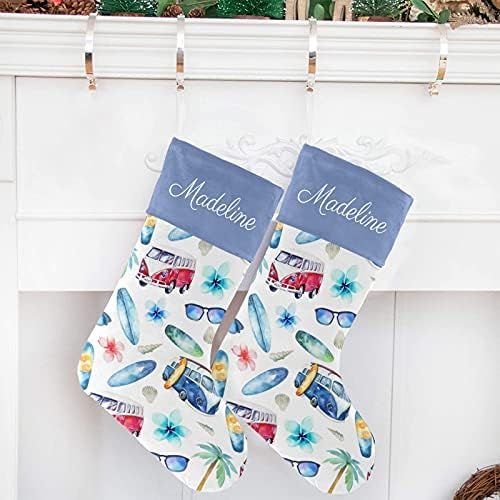  NZOOHY Vintage Island Beach Car Surf Christmas Stocking Custom Sock, Fireplace Hanging Stockings with Name Family Holiday Party Decor