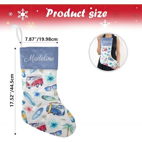  NZOOHY Vintage Island Beach Car Surf Christmas Stocking Custom Sock, Fireplace Hanging Stockings with Name Family Holiday Party Decor