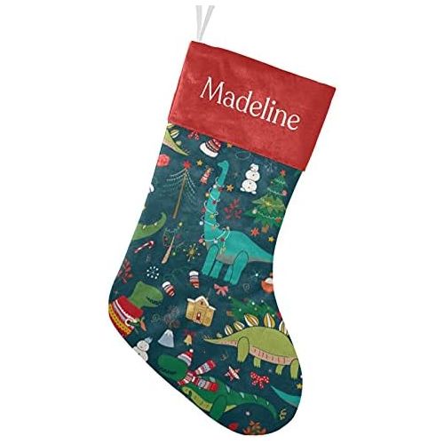  NZOOHY Dinosaur Christmas Christmas Stocking Custom Sock, Fireplace Hanging Stockings with Name Family Holiday Party Decor