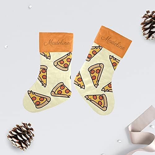  NZOOHY Pizza Slice Seamless Christmas Stocking Custom Sock, Fireplace Hanging Stockings with Name Family Holiday Party Decor