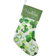 NZOOHY Watercolor Shamrocks Clover Christmas Stocking Custom Sock, Fireplace Hanging Stockings with Name Family Holiday Party Decor