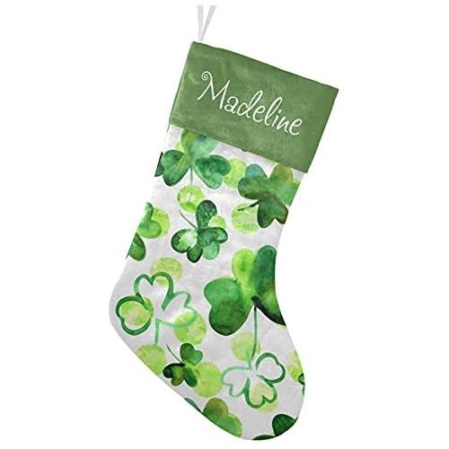  NZOOHY Watercolor Shamrocks Clover Christmas Stocking Custom Sock, Fireplace Hanging Stockings with Name Family Holiday Party Decor