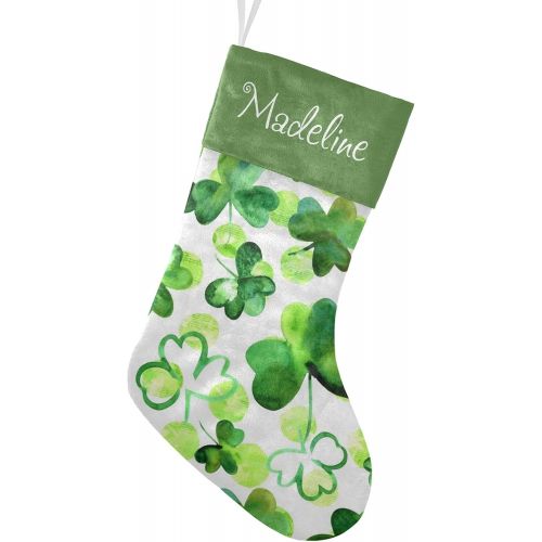 NZOOHY Watercolor Shamrocks Clover Christmas Stocking Custom Sock, Fireplace Hanging Stockings with Name Family Holiday Party Decor