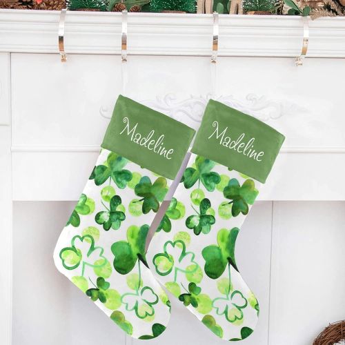  NZOOHY Watercolor Shamrocks Clover Christmas Stocking Custom Sock, Fireplace Hanging Stockings with Name Family Holiday Party Decor
