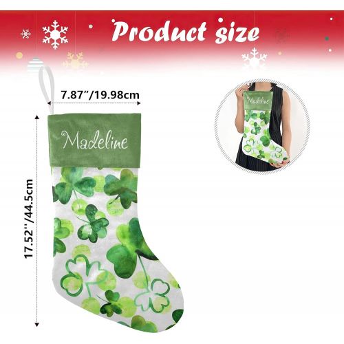  NZOOHY Watercolor Shamrocks Clover Christmas Stocking Custom Sock, Fireplace Hanging Stockings with Name Family Holiday Party Decor