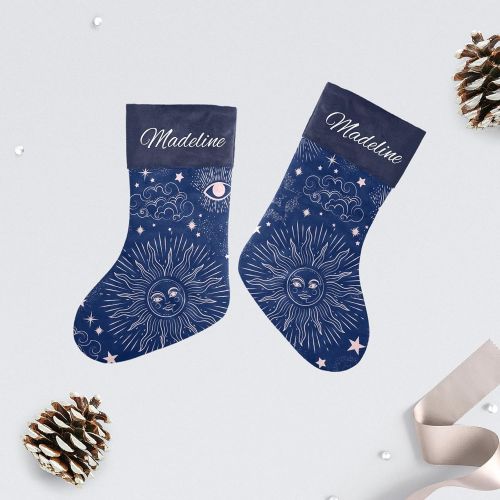  NZOOHY Space Galaxy Zodiac Star Christmas Stocking Custom Sock, Fireplace Hanging Stockings with Name Family Holiday Party Decor