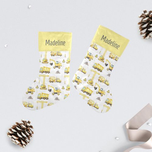  NZOOHY Excavator Truck Concrete Mixer Christmas Stocking Custom Sock, Fireplace Hanging Stockings with Name Family Holiday Party Decor
