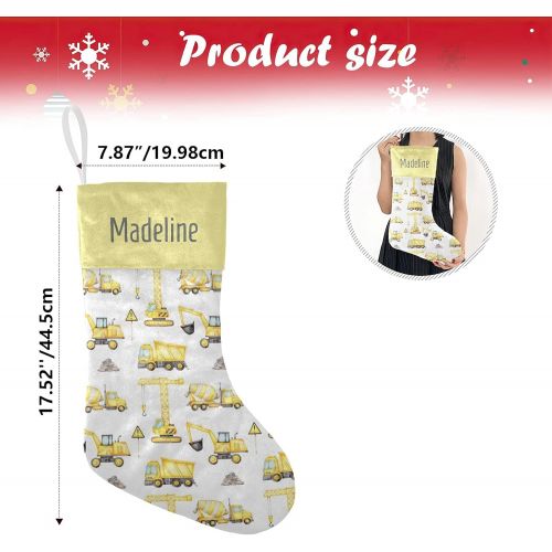  NZOOHY Excavator Truck Concrete Mixer Christmas Stocking Custom Sock, Fireplace Hanging Stockings with Name Family Holiday Party Decor