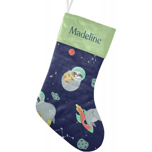  NZOOHY Space Sloths Stars Christmas Stocking Custom Sock, Fireplace Hanging Stockings with Name Family Holiday Party Decor